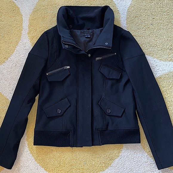 Theory Jackets & Blazers - THEORY black zip up collar bomber jacket/coat M